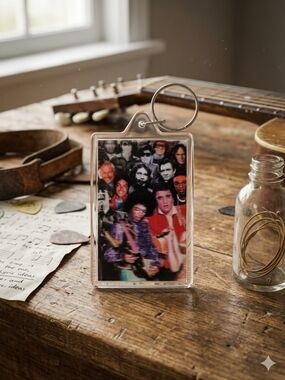 Clear Acrylic Photo Keychain with Multicolor Music Collage